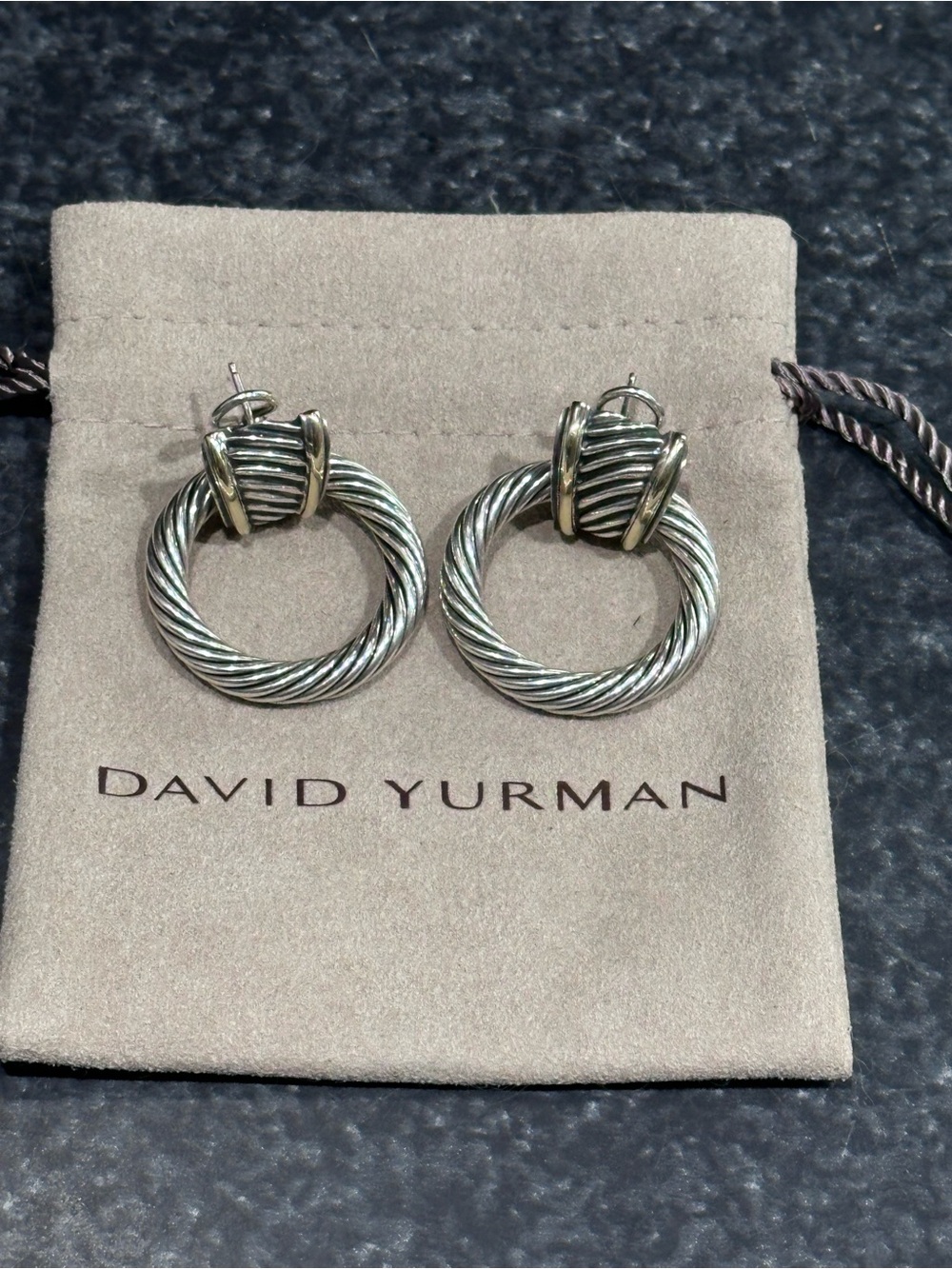 David Yurman Silver and Gold Cable Hoop Earrings two way wear